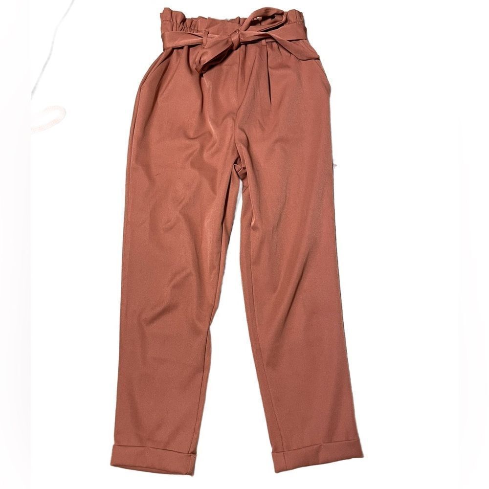 Sienna Sky Paperbag High-Rise Rust Orange Cropped Trousers w/Elastic Waist (S)